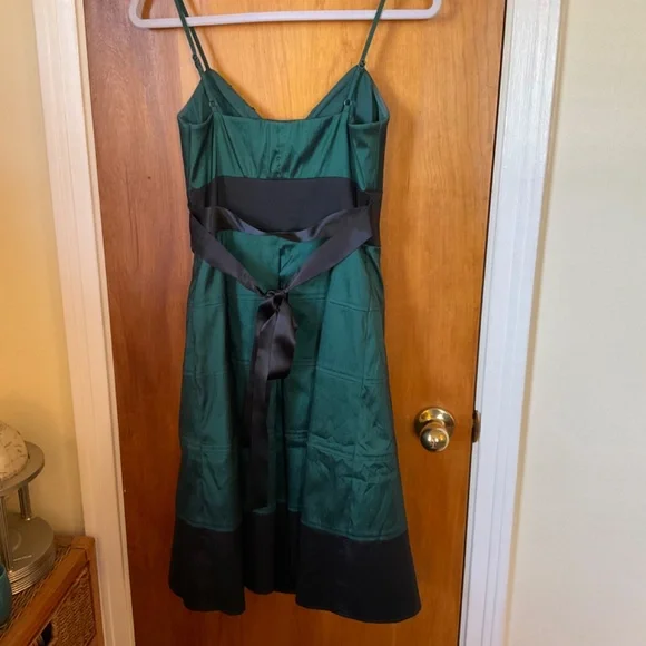 OC by Oleg Cassini Dark Green Black Spaghetti Strap Dress Sz 4 Lined Sequined - Picture 5 of 16